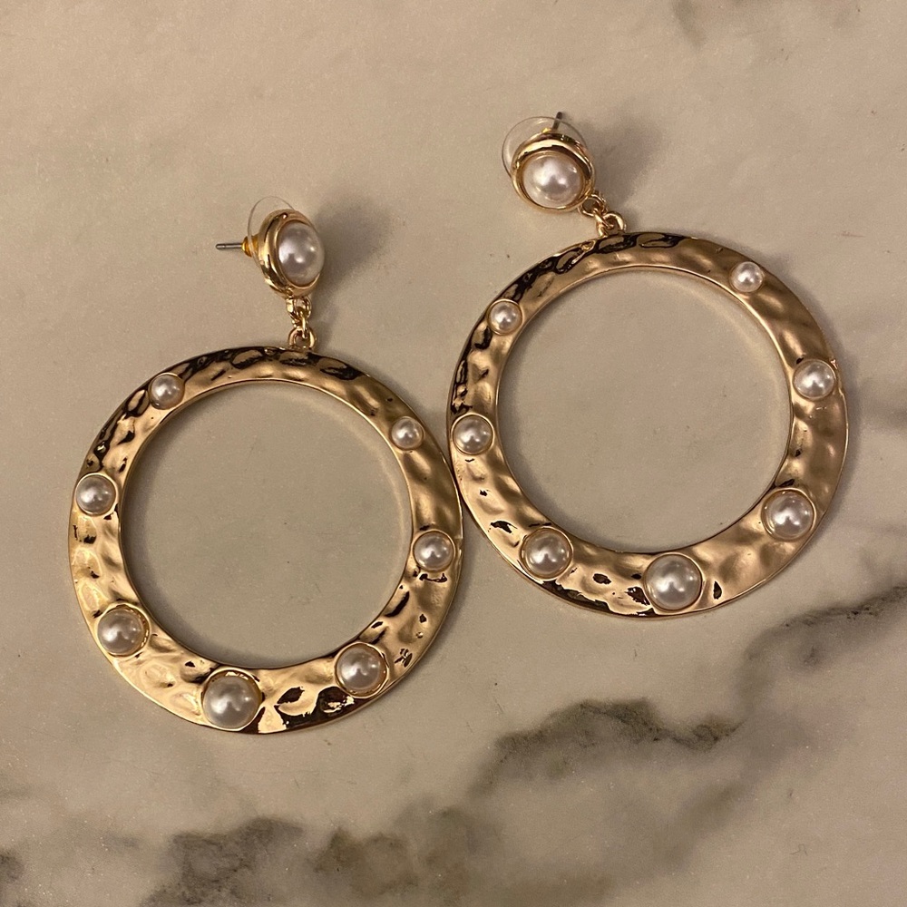 Park Lane Gold and Pearl Hoop Earrings